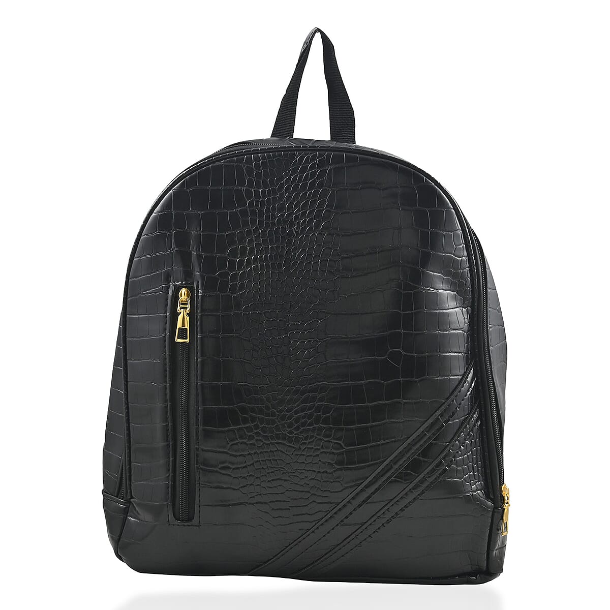 Set of 2pcs Black Faux Leather Embossed Pattern Duffle Bag and Backpack image number 1