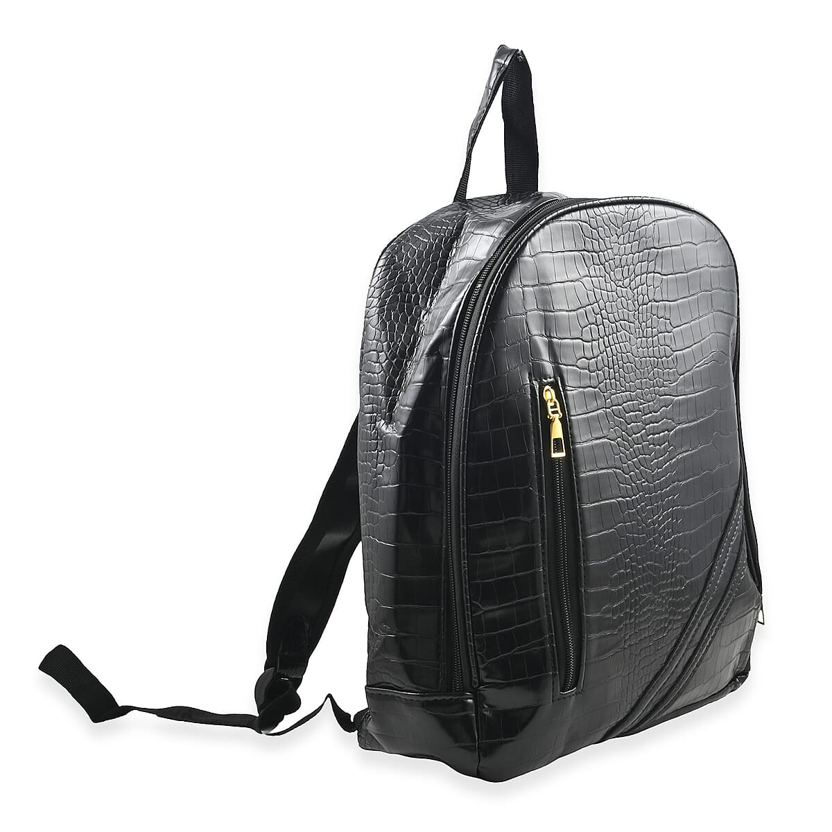 Set of 2pcs Black Faux Leather Embossed Pattern Duffle Bag and Backpack image number 2