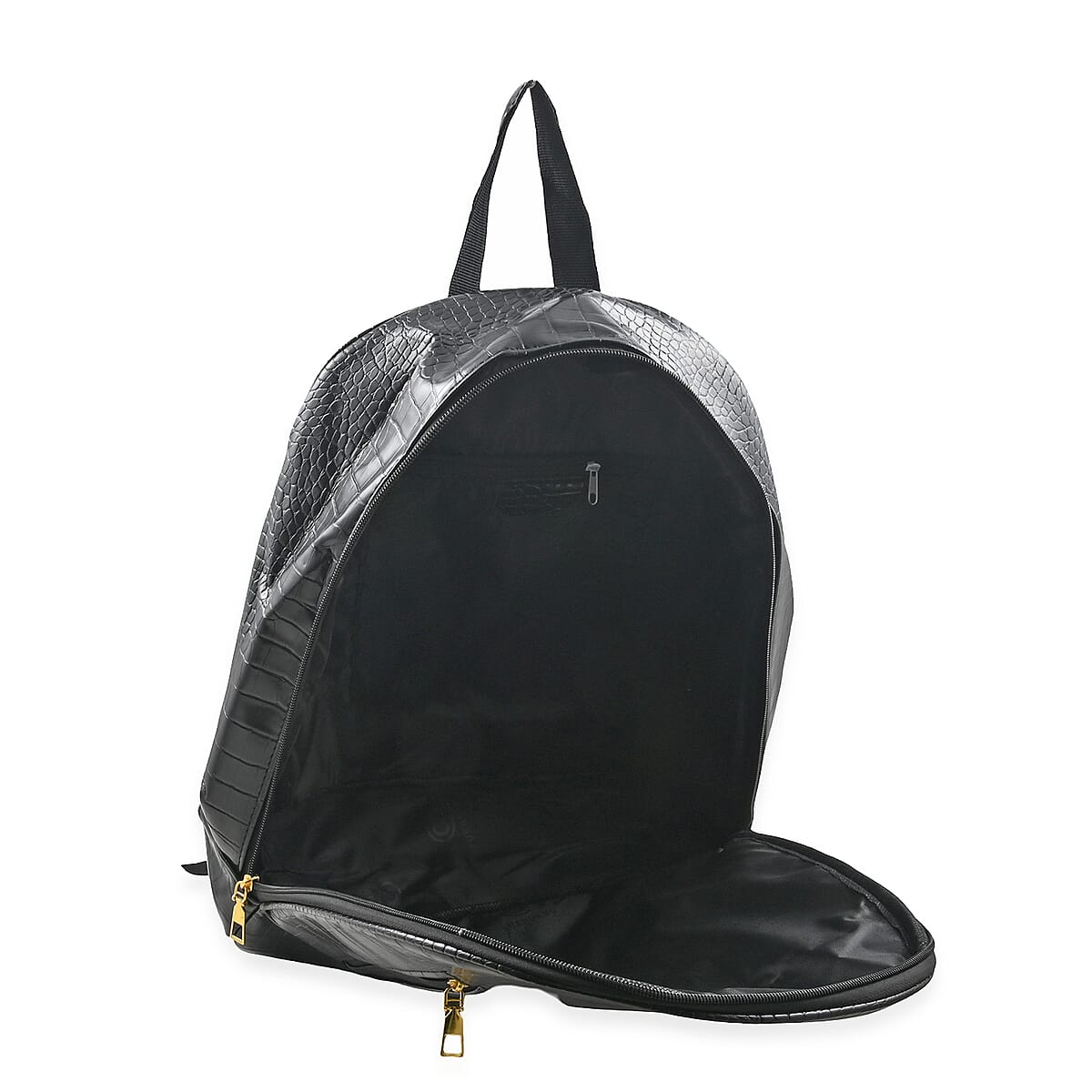 Set of 2pcs Black Faux Leather Embossed Pattern Duffle Bag and Backpack image number 4