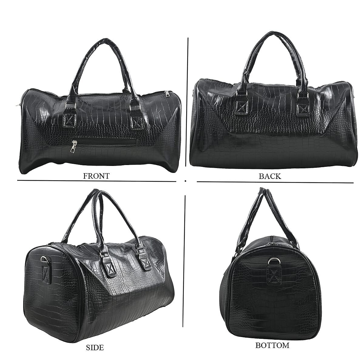Set of 2pcs Black Faux Leather Embossed Pattern Duffle Bag and Backpack image number 6