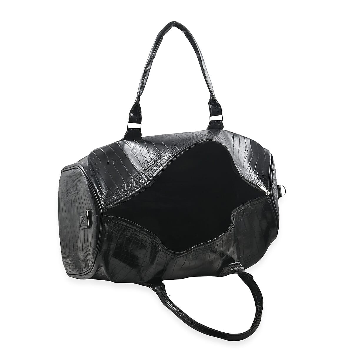 Set of 2pcs Black Faux Leather Embossed Pattern Duffle Bag and Backpack image number 7