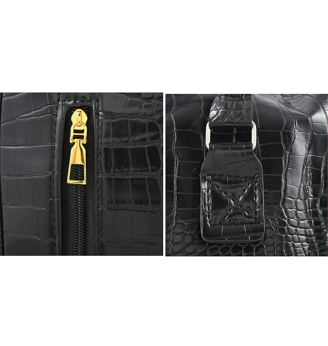 Set of 2pcs Black Faux Leather Embossed Pattern Duffle Bag and Backpack image number 8