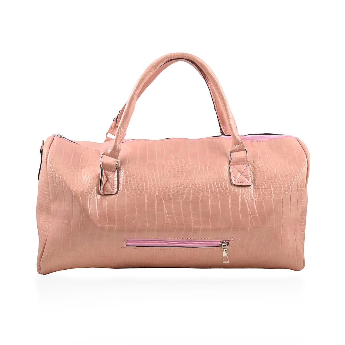 Set of 2pcs Pink Faux Leather Embossed Pattern Duffle Bag and Backpack image number 5