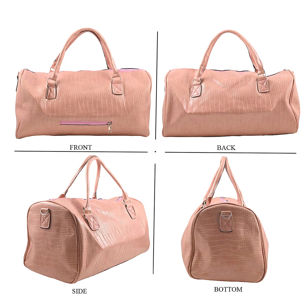 Set of 2pcs Pink Faux Leather Embossed Pattern Duffle Bag and Backpack image number 6