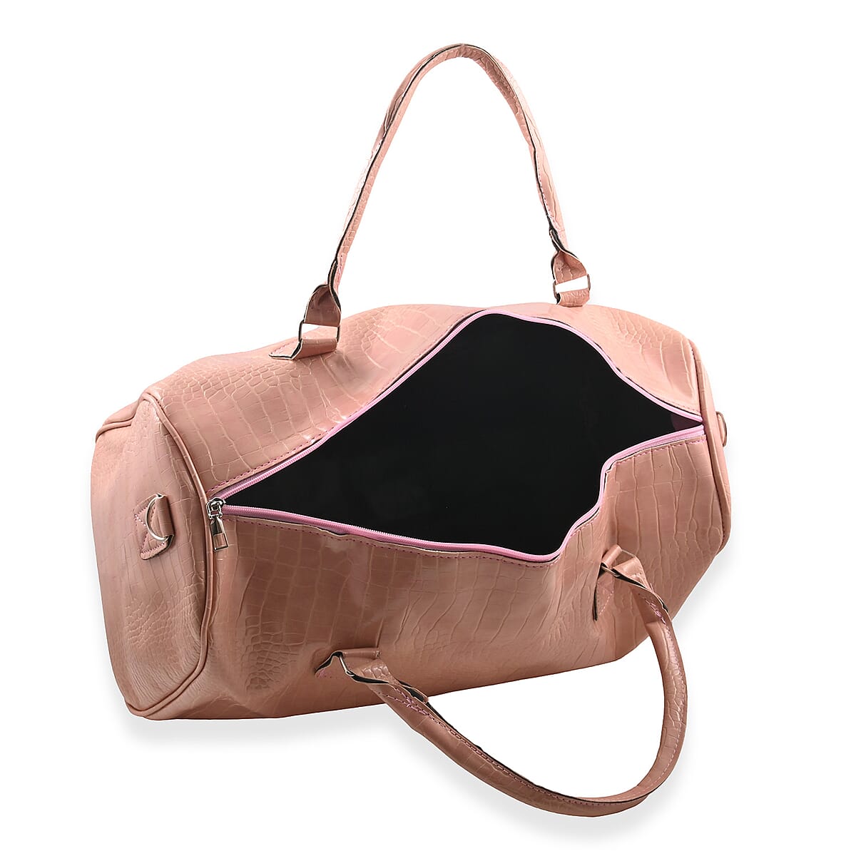 Set of 2pcs Pink Faux Leather Embossed Pattern Duffle Bag and Backpack image number 7