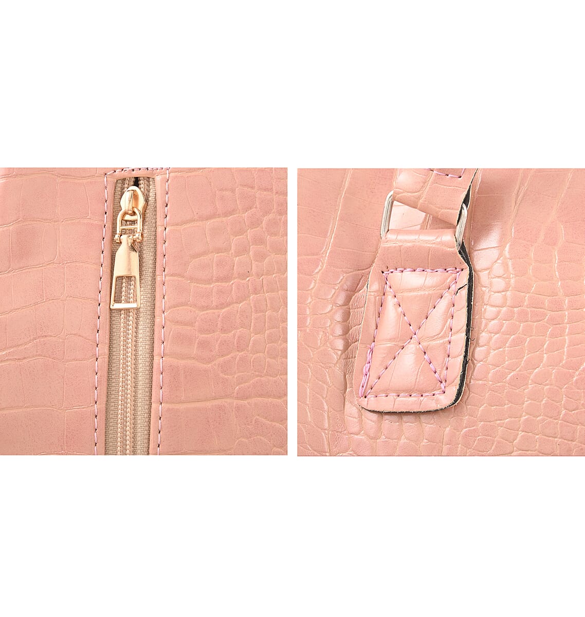 Set of 2pcs Pink Faux Leather Embossed Pattern Duffle Bag and Backpack image number 8