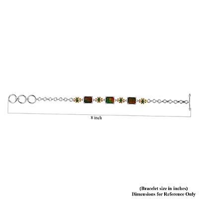 Canadian Ammolite and Chrome Diopside Toggle Clasp Bracelet in Vermeil Yellow Gold and Platinum Over Sterling Silver (6.50-8.0In) 0.80 ctw