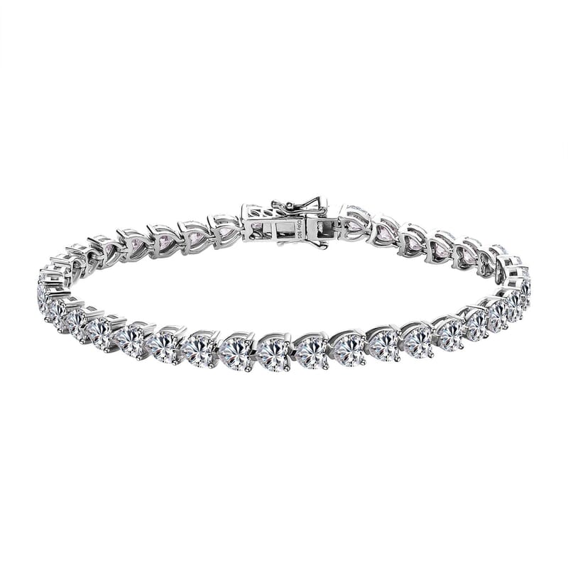 Moissanite Heart Tennis Bracelet in Platinum Over Sterling Silver (8.00 In) 18.00 ctw