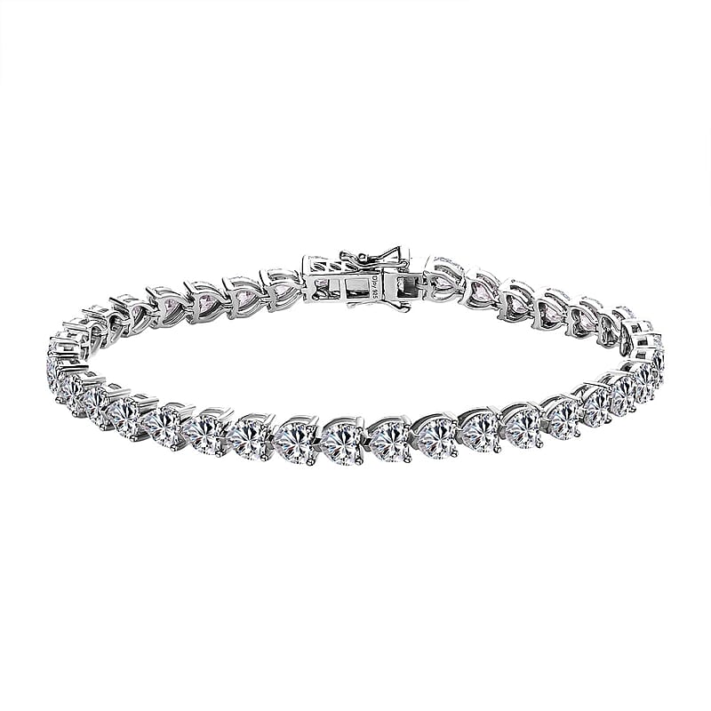 Moissanite Heart Tennis Bracelet in Platinum Over Sterling Silver (8.00 In) 18.00 ctw