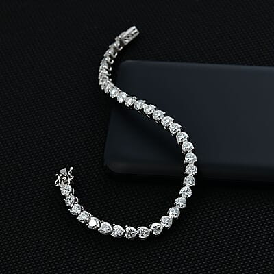 Moissanite Heart Tennis Bracelet in Platinum Over Sterling Silver (8.00 In) 18.00 ctw