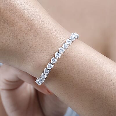 Moissanite Heart Tennis Bracelet in Platinum Over Sterling Silver (8.00 In) 18.00 ctw