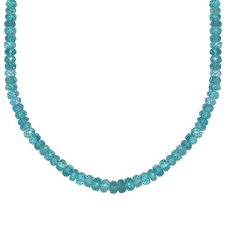 Madagascar Paraiba Apatite Beaded Necklace 20-22 Inches in Rhodium Over Sterling Silver 150.00 ctw