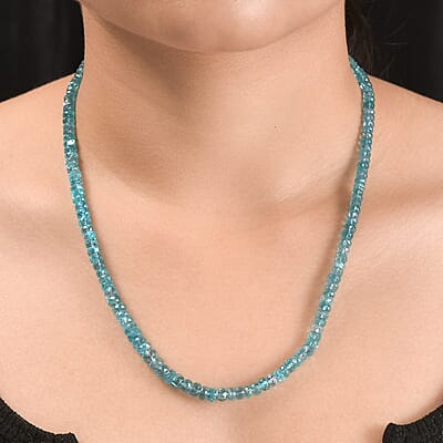 Madagascar Paraiba Apatite Beaded Necklace 20-22 Inches in Rhodium Over Sterling Silver 150.00 ctw