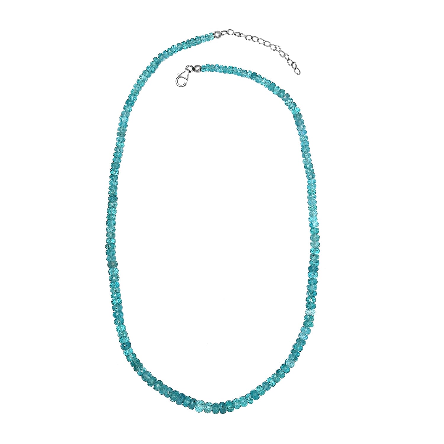 Madagascar Paraiba Apatite Beaded Necklace 20-22 Inches in Rhodium Over Sterling Silver 150.00 ctw
