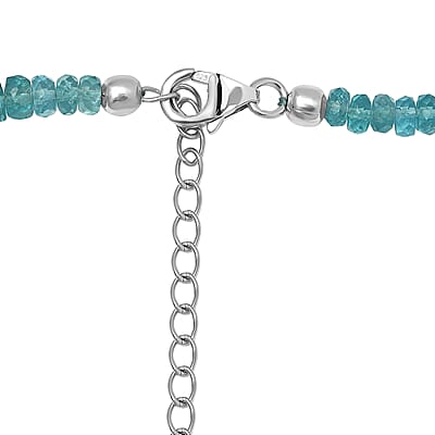 Madagascar Paraiba Apatite Beaded Necklace 20-22 Inches in Rhodium Over Sterling Silver 150.00 ctw