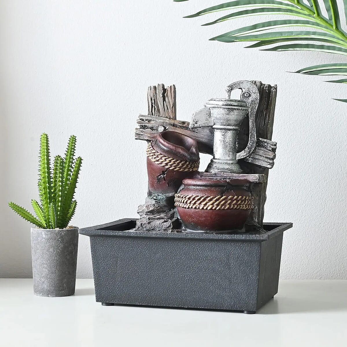 Closeout Gray and Brown Polyresin Water Pump Fountain image number 1