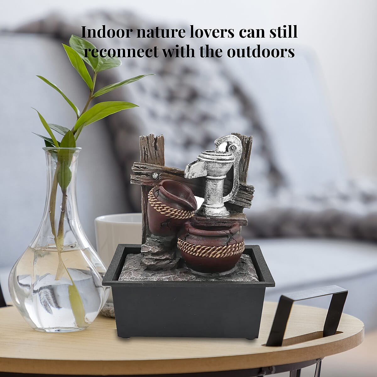 Closeout Gray and Brown Polyresin Water Pump Fountain image number 3