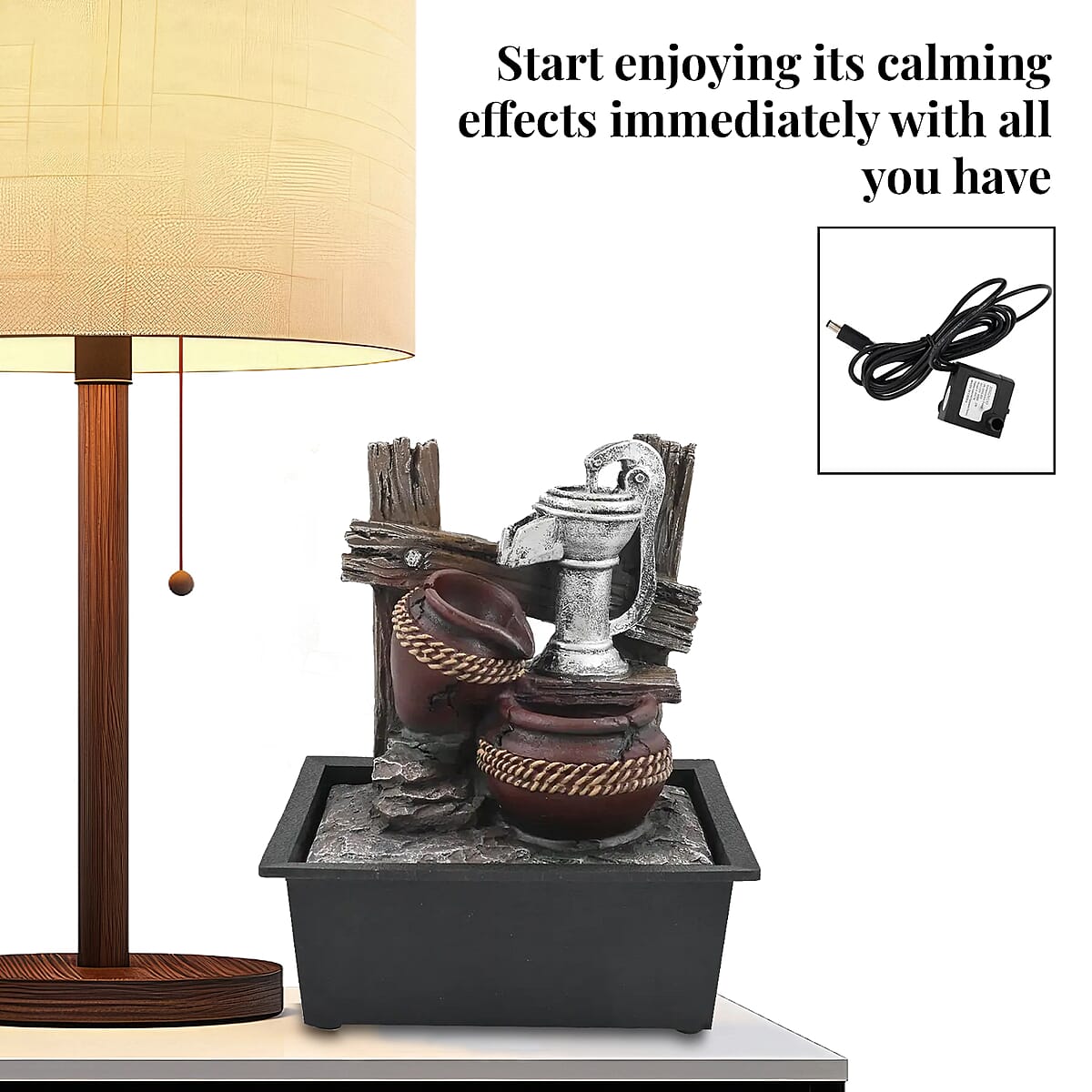 Closeout Gray and Brown Polyresin Water Pump Fountain image number 4