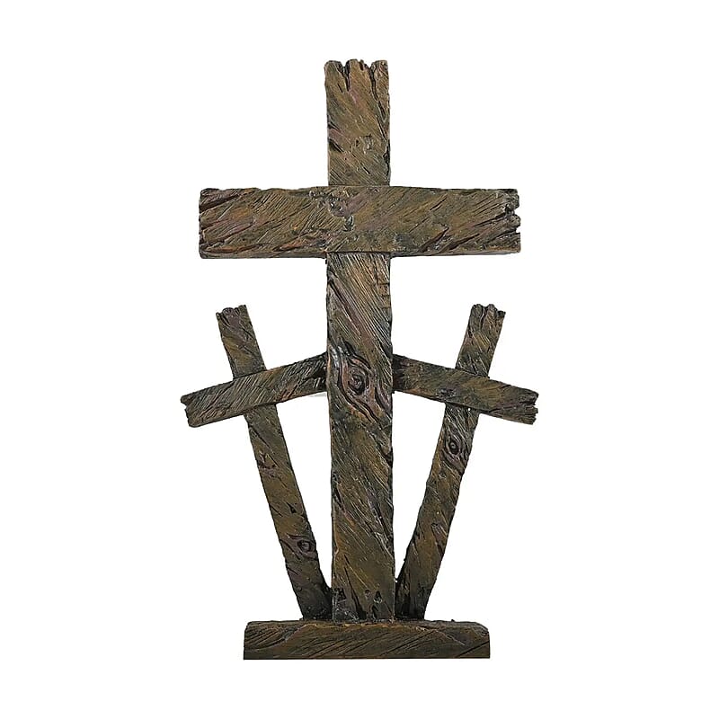 Closeout Brown Polyresin Triple Cross Decor with Base