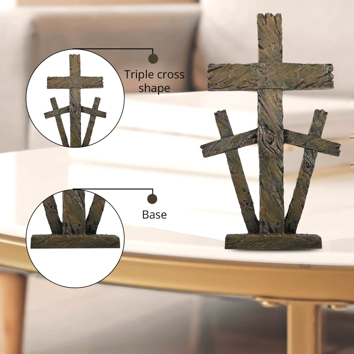 Brown Polyresin Triple Cross Decor with Base image number 1