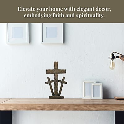 Closeout Brown Polyresin Triple Cross Decor with Base