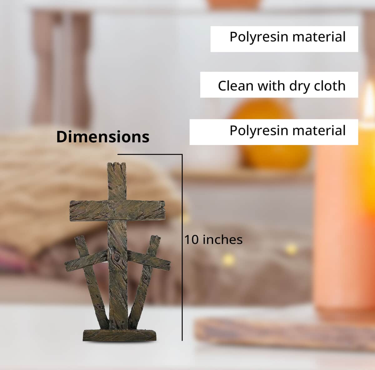 Brown Polyresin Triple Cross Decor with Base image number 3