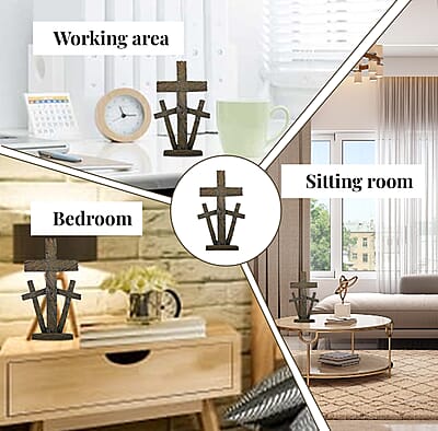 Closeout Brown Polyresin Triple Cross Decor with Base