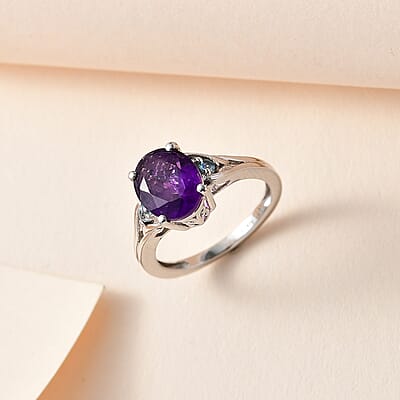 African Amethyst and Santa Maria Aquamarine Ring in Platinum Over Sterling Silver (Size 10.0) 2.50 ctw
