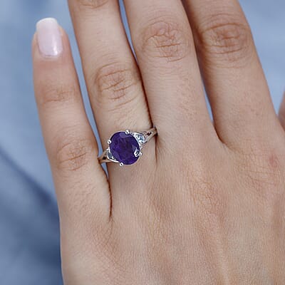 African Amethyst and Santa Maria Aquamarine Ring in Platinum Over Sterling Silver (Size 10.0) 2.50 ctw
