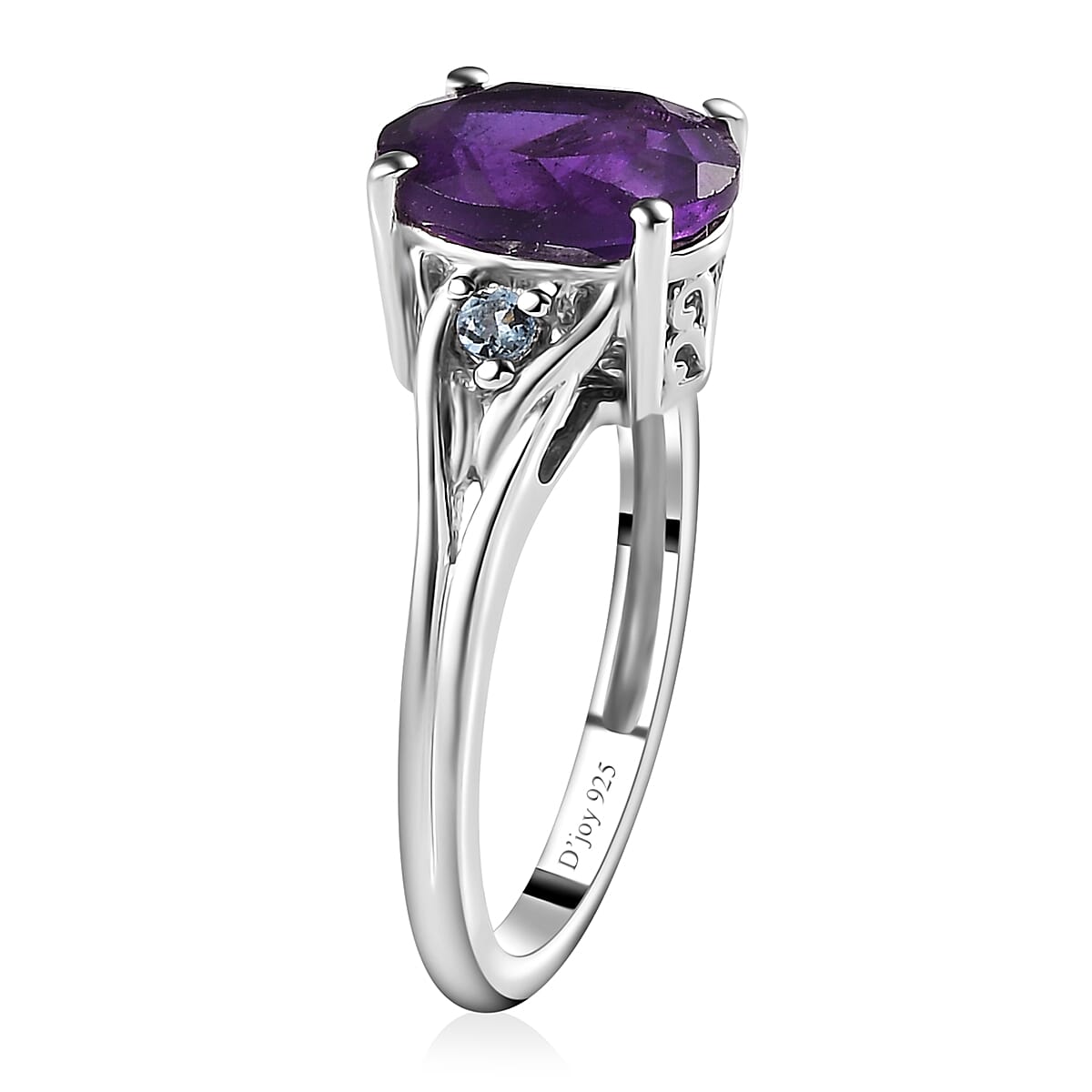 African Amethyst, Santa Maria Aquamarine Ring in Platinum Over Sterling Silver (Size 10.0) 2.50 ctw image number 3