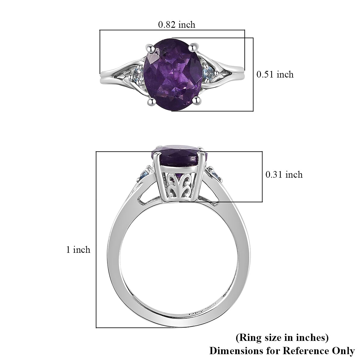 African Amethyst, Santa Maria Aquamarine Ring in Platinum Over Sterling Silver (Size 10.0) 2.50 ctw image number 5
