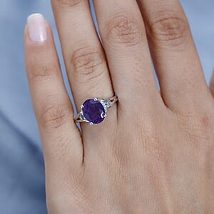 African Amethyst and Santa Maria Aquamarine Ring in Platinum Over Sterling Silver (Size 7.0) 2.50 ctw