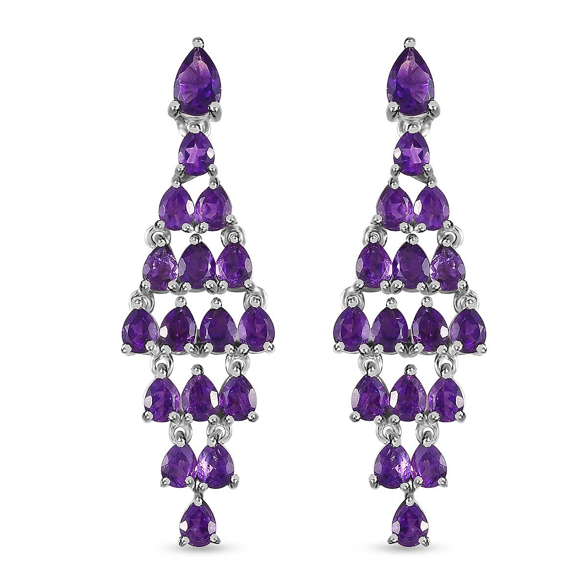 African Amethyst Dangling Earrings in Platinum Over Sterling Silver 4.50 ctw