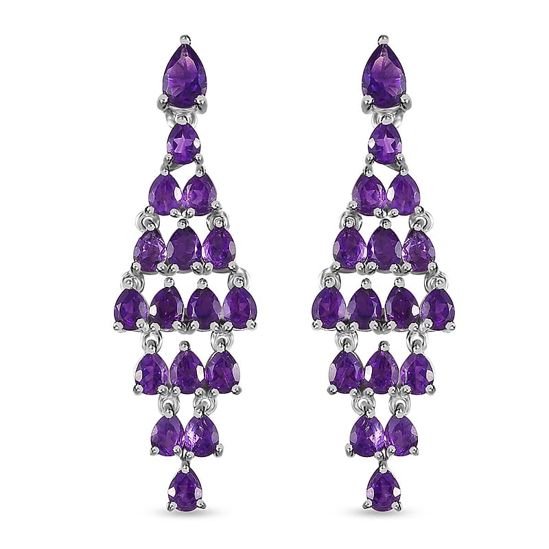 African Amethyst Dangling Earrings in Platinum Over Sterling Silver 4.50 ctw