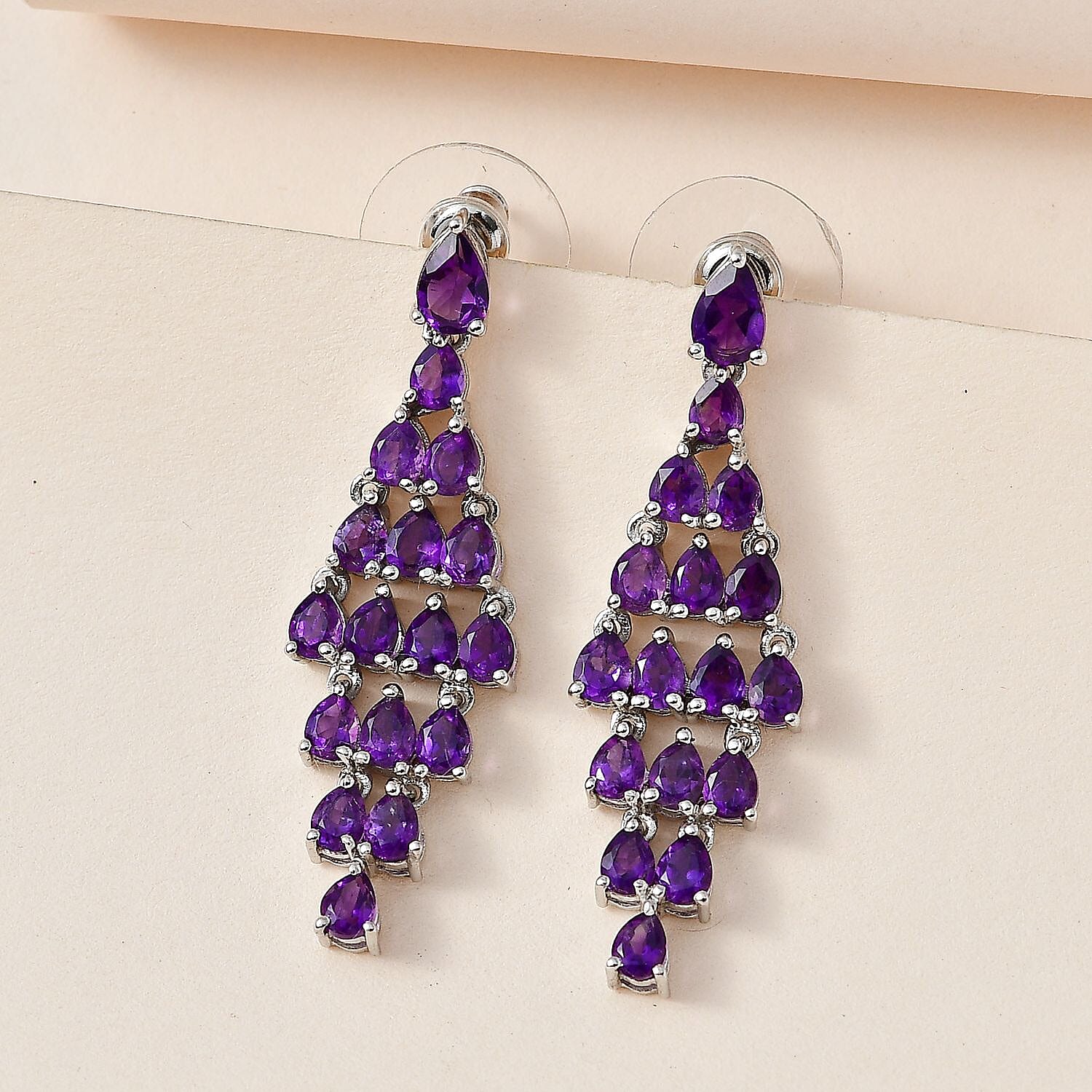 African Amethyst Dangling Earrings in Platinum Over Sterling Silver 4.50 ctw