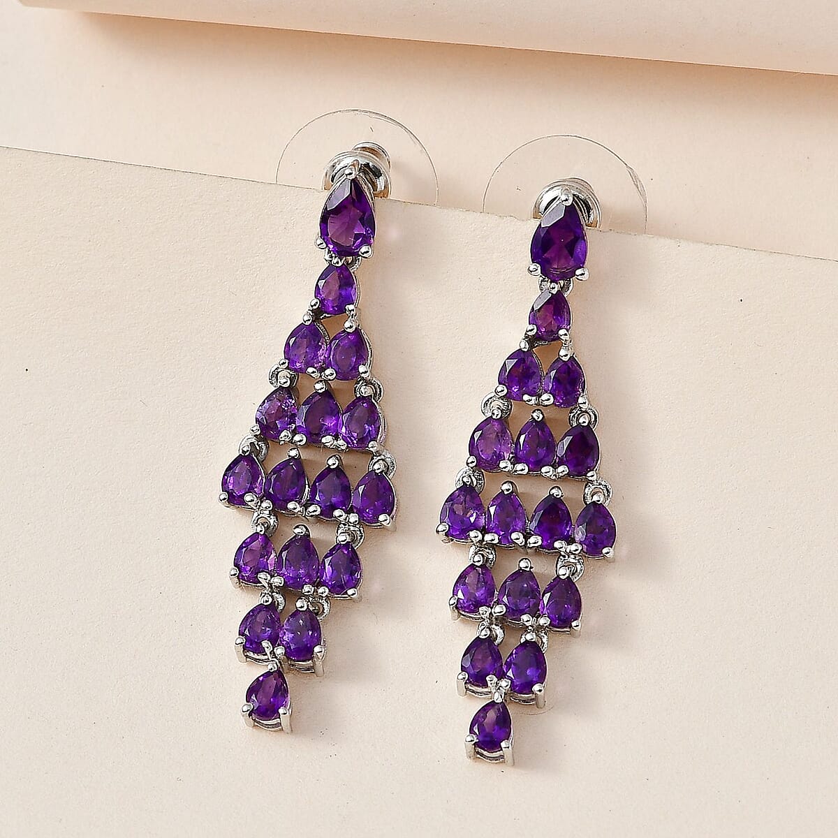 African Amethyst Dangling Earrings in Platinum Over Sterling Silver 4.50 ctw image number 1