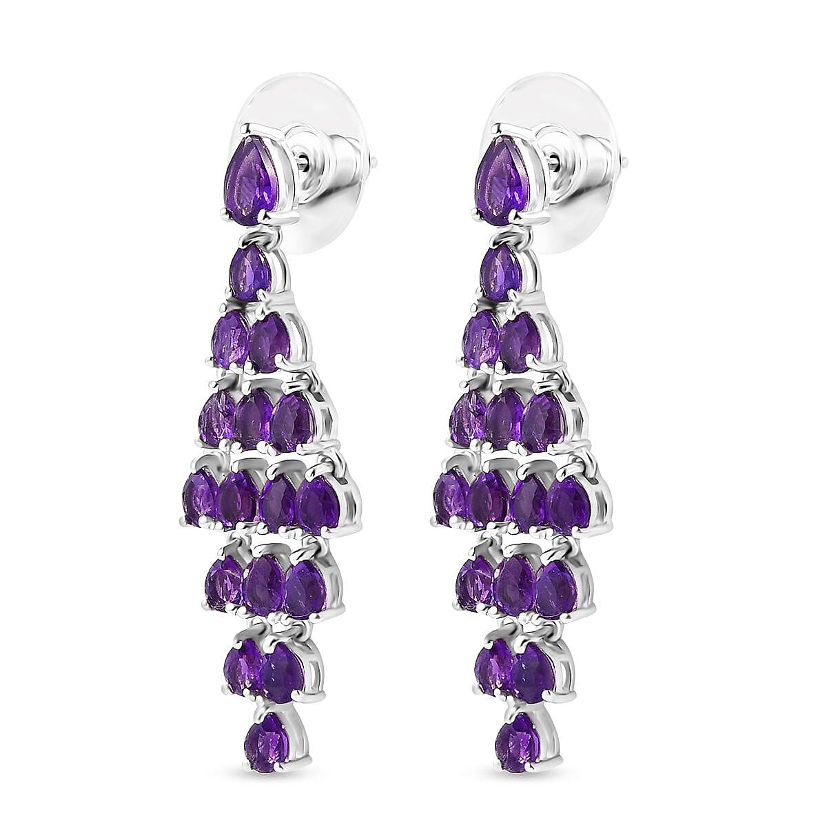 African Amethyst Dangling Earrings in Platinum Over Sterling Silver 4.50 ctw image number 3