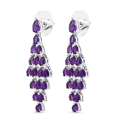 African Amethyst Dangling Earrings in Platinum Over Sterling Silver 4.50 ctw