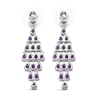 African Amethyst Dangling Earrings in Platinum Over Sterling Silver 4.50 ctw