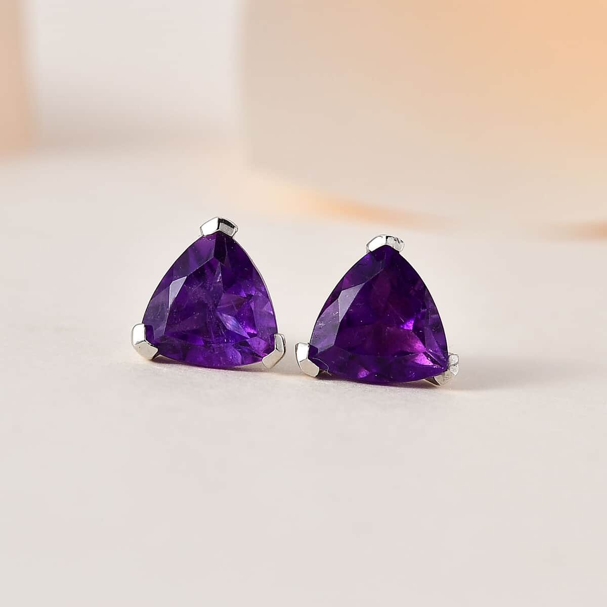 African Amethyst Solitaire Stud Earrings in Platinum Over Sterling Silver 2.90 ctw image number 1