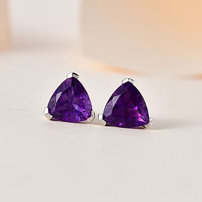 African Amethyst Solitaire Stud Earrings in Platinum Over Sterling Silver 2.90 ctw