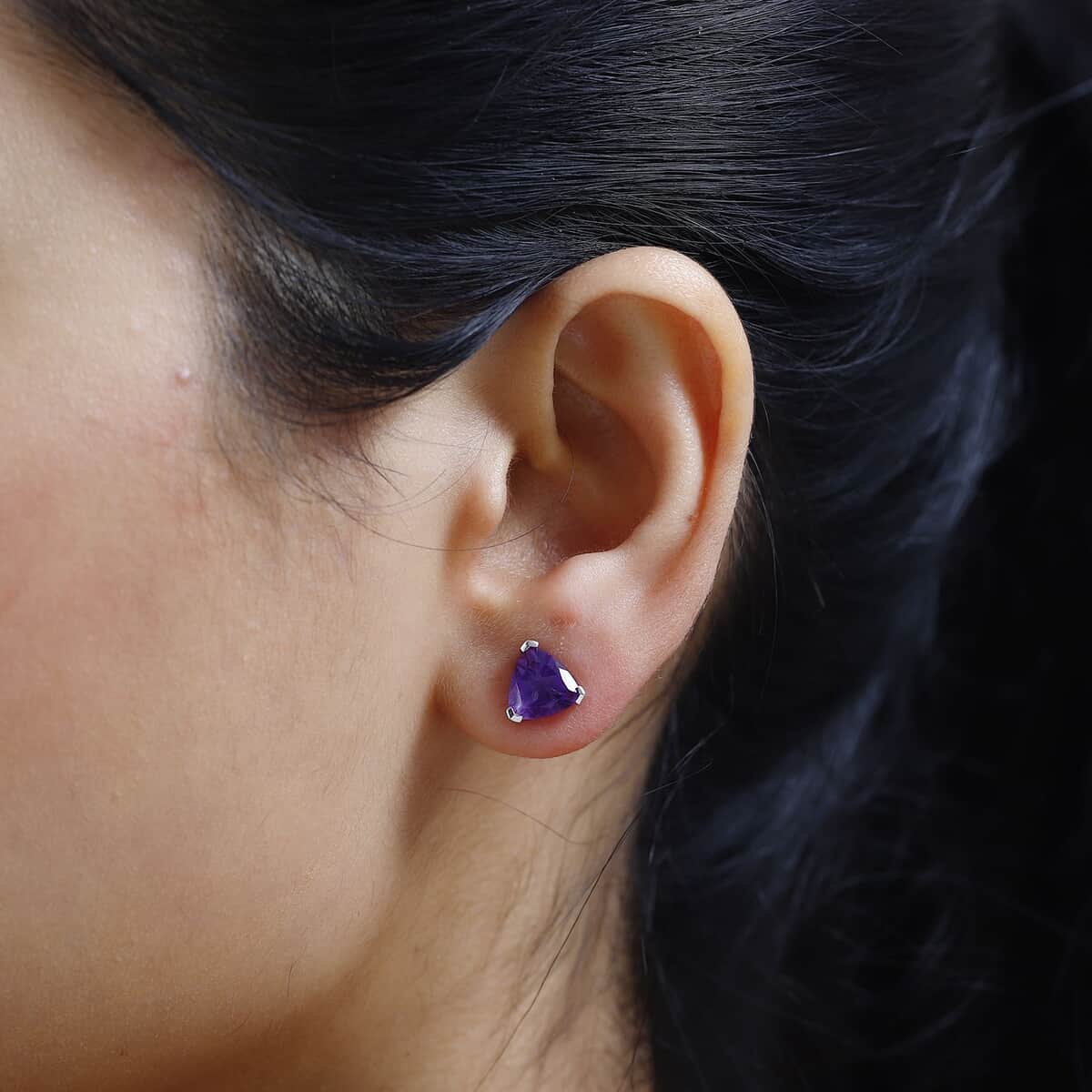 African Amethyst Solitaire Stud Earrings in Platinum Over Sterling Silver 2.90 ctw image number 2