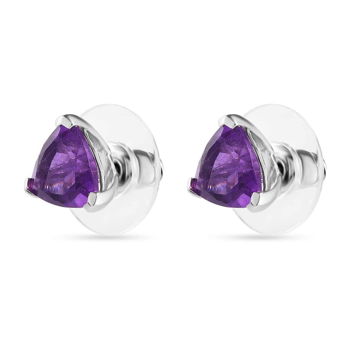 African Amethyst Solitaire Stud Earrings in Platinum Over Sterling Silver 2.90 ctw image number 3