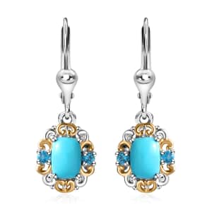 Premium Sleeping Beauty Turquoise and Malgache Neon Apatite Lever Back Earrings in Vermeil YG and Platinum Over Sterling Silver 1.85 ctw