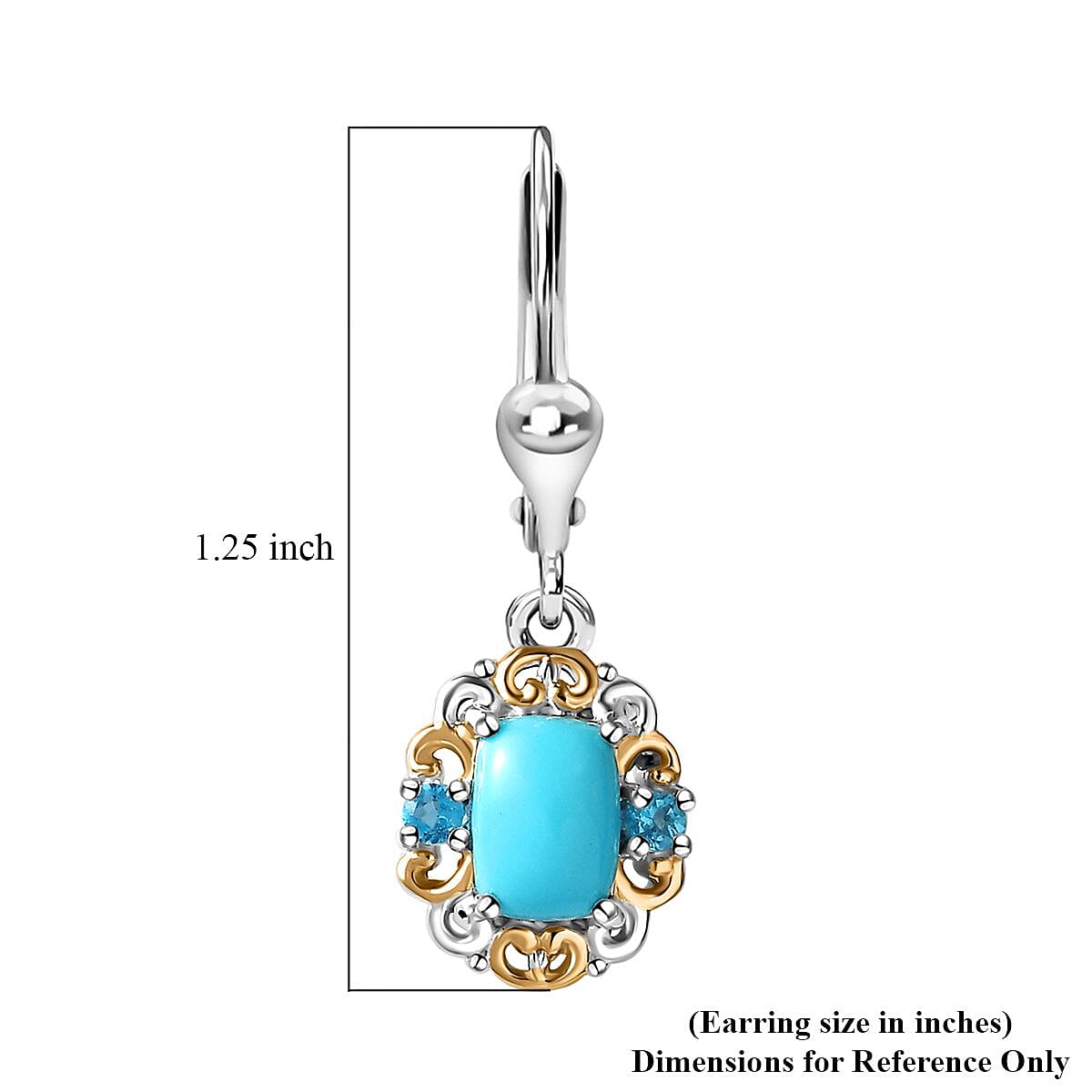 Premium Sleeping Beauty Turquoise and Malgache Neon Apatite Lever Back Earrings in Vermeil YG and Platinum Over Sterling Silver 1.85 ctw