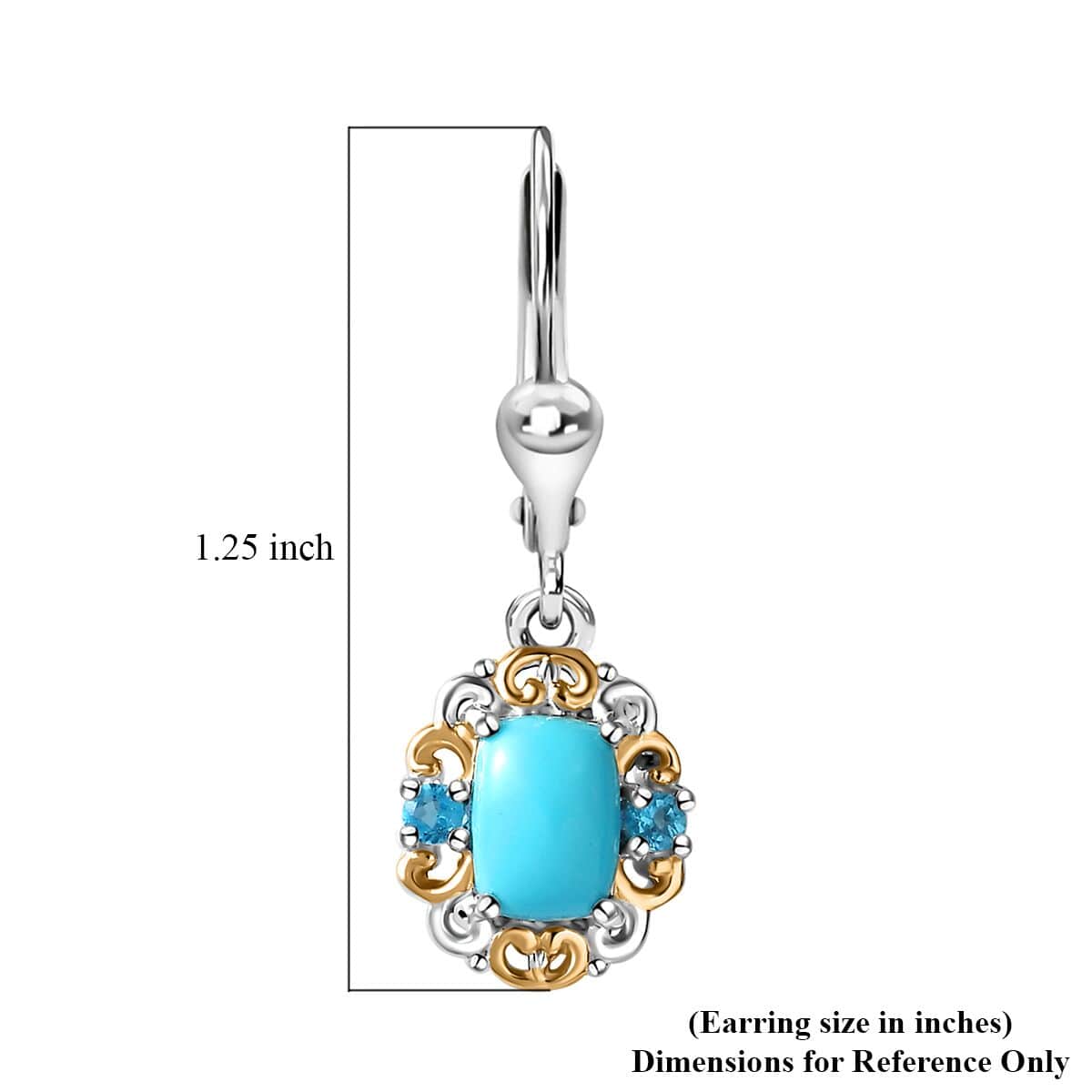 Premium Sleeping Beauty Turquoise and Malgache Neon Apatite Lever Back Earrings in Vermeil YG and Platinum Over Sterling Silver 1.85 ctw image number 5