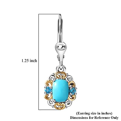 Premium Sleeping Beauty Turquoise and Malgache Neon Apatite Lever Back Earrings in Vermeil YG and Platinum Over Sterling Silver 1.85 ctw
