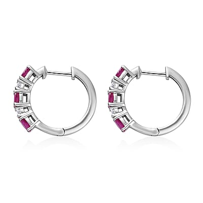 Premium Montepuez Ruby and Moissanite Hoop Earrings in Platinum Over Sterling Silver 1.50 ctw