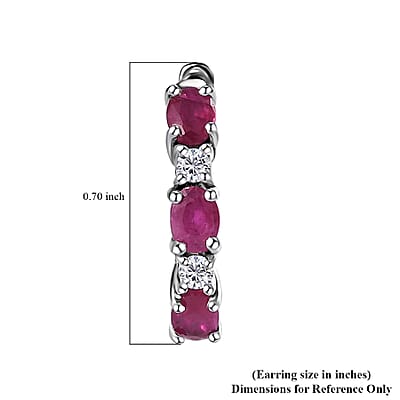 Premium Montepuez Ruby and Moissanite Hoop Earrings in Platinum Over Sterling Silver 1.50 ctw