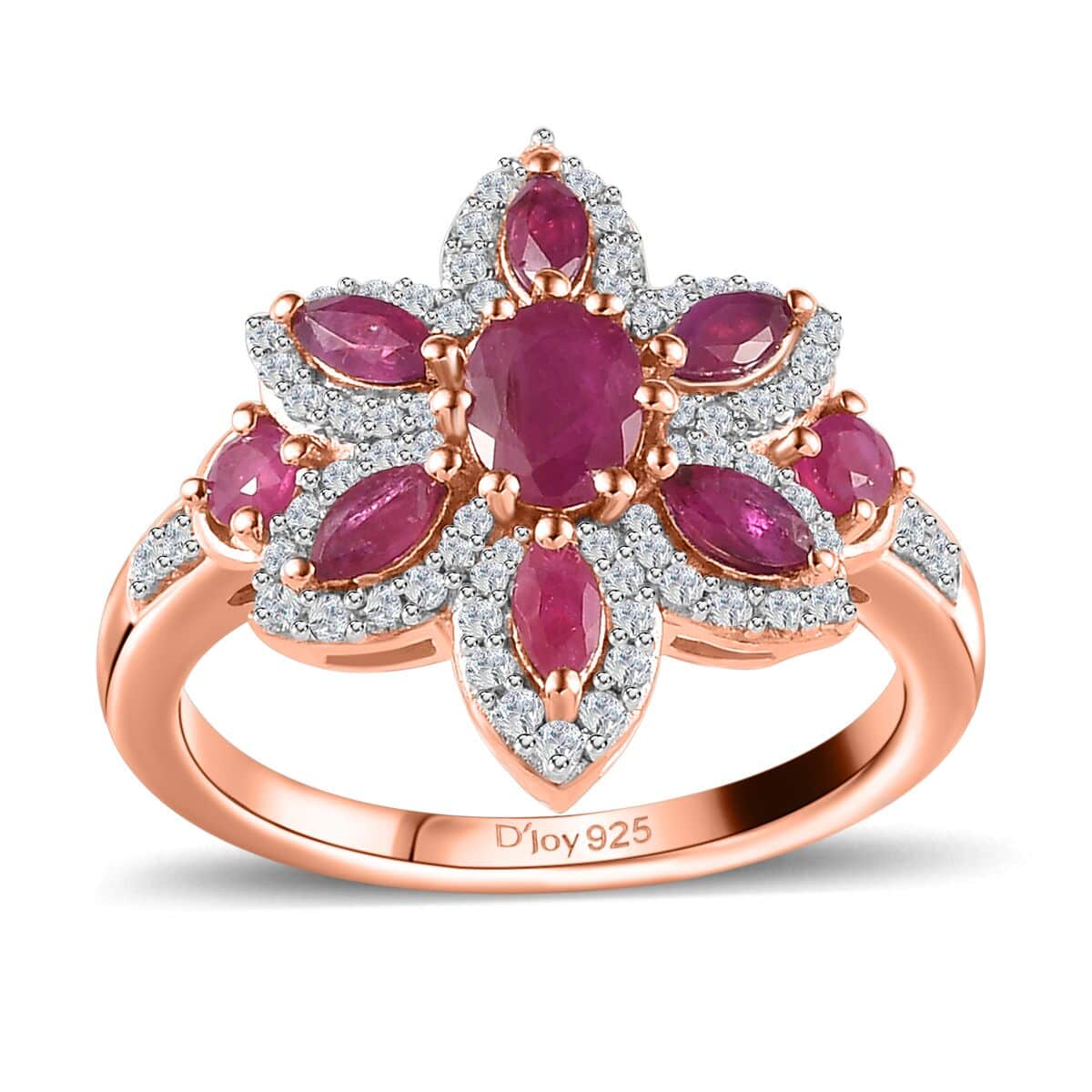 Premium Montepuez Ruby and White Zircon Floral Ring in Vermeil Rose Gold Over Sterling Silver (Size 6.0) 1.85 ctw image number 0